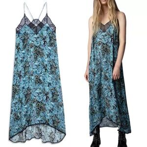 Zadig & Voltaire Risty Bohemian Patch Slip Dress with Lace Trim - L